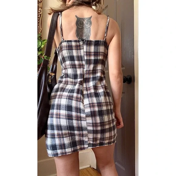 Brown mini twee style plaid dress - Picture 3 of 4